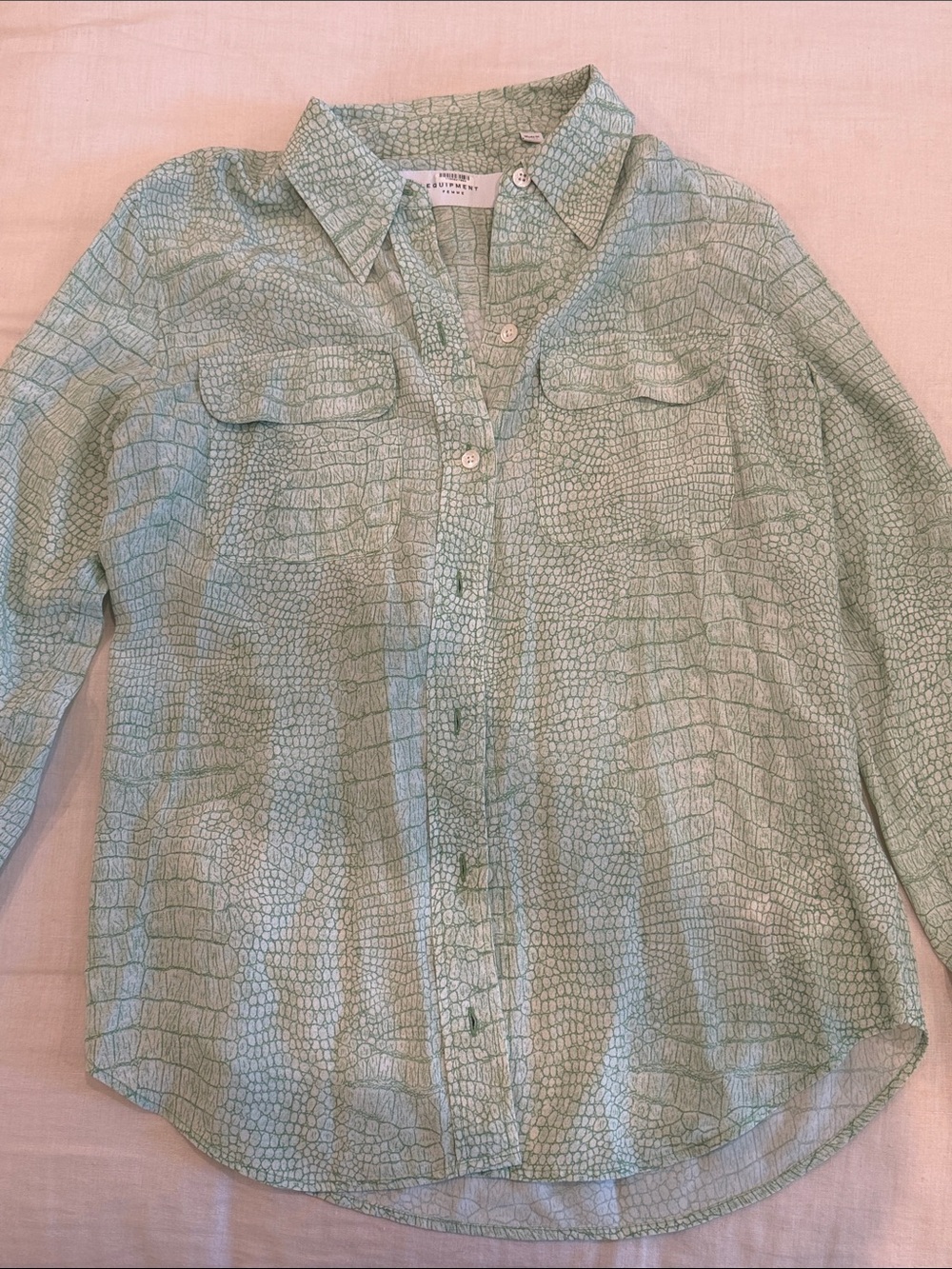 Equipment Blouse Light Green Croc-Print Button-Up